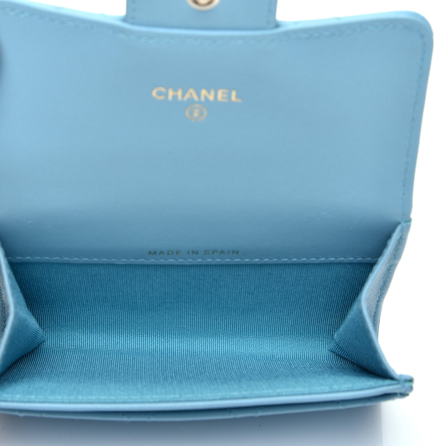 Lambskin Quilted Flap Card Holder Light Blue