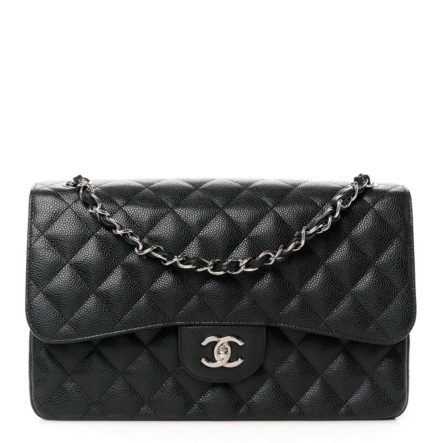 Caviar Quilted Jumbo Double Flap Black