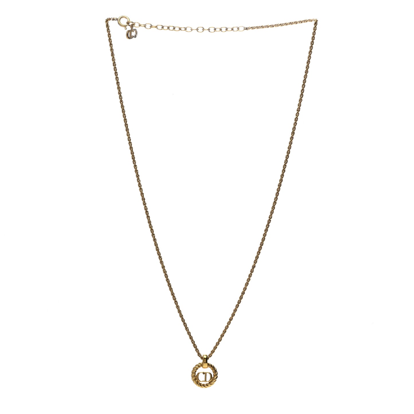 Metal CD Logo Round Pendant Necklace Gold