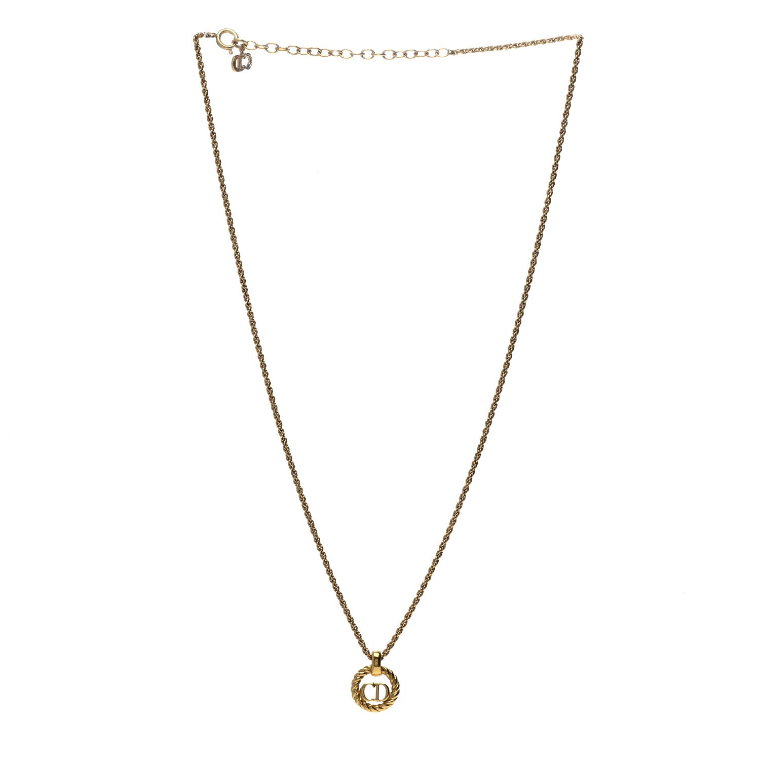 Christian Dior Metal CD Logo Round Pendant Necklace Gold 2 of 5