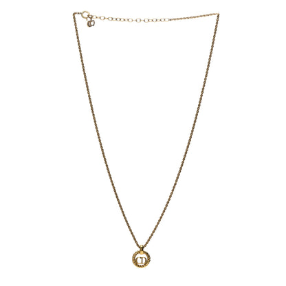 Christian Dior Metal CD Logo Round Pendant Necklace Gold 2 of 5
