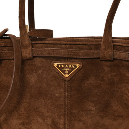 Prada Suede Triangle Medium Bonnie Shoulder Bag Cacao 7 of 9