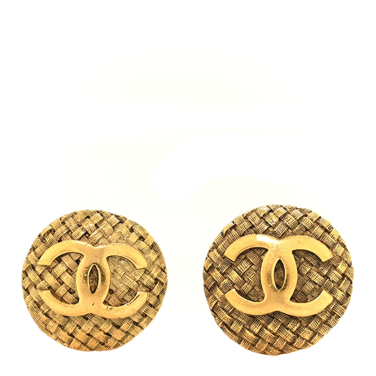 Metal Quilted Round CC Clip On Earrings Gold