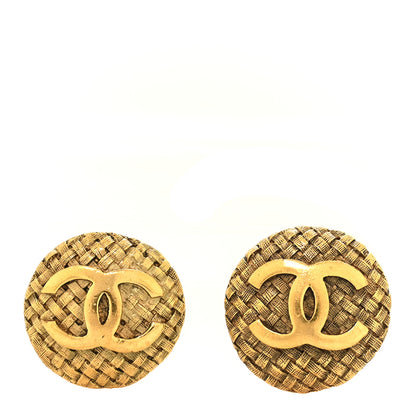 Chanel Metal Quilted Round CC Clip On Earrings Gold 1 of 4