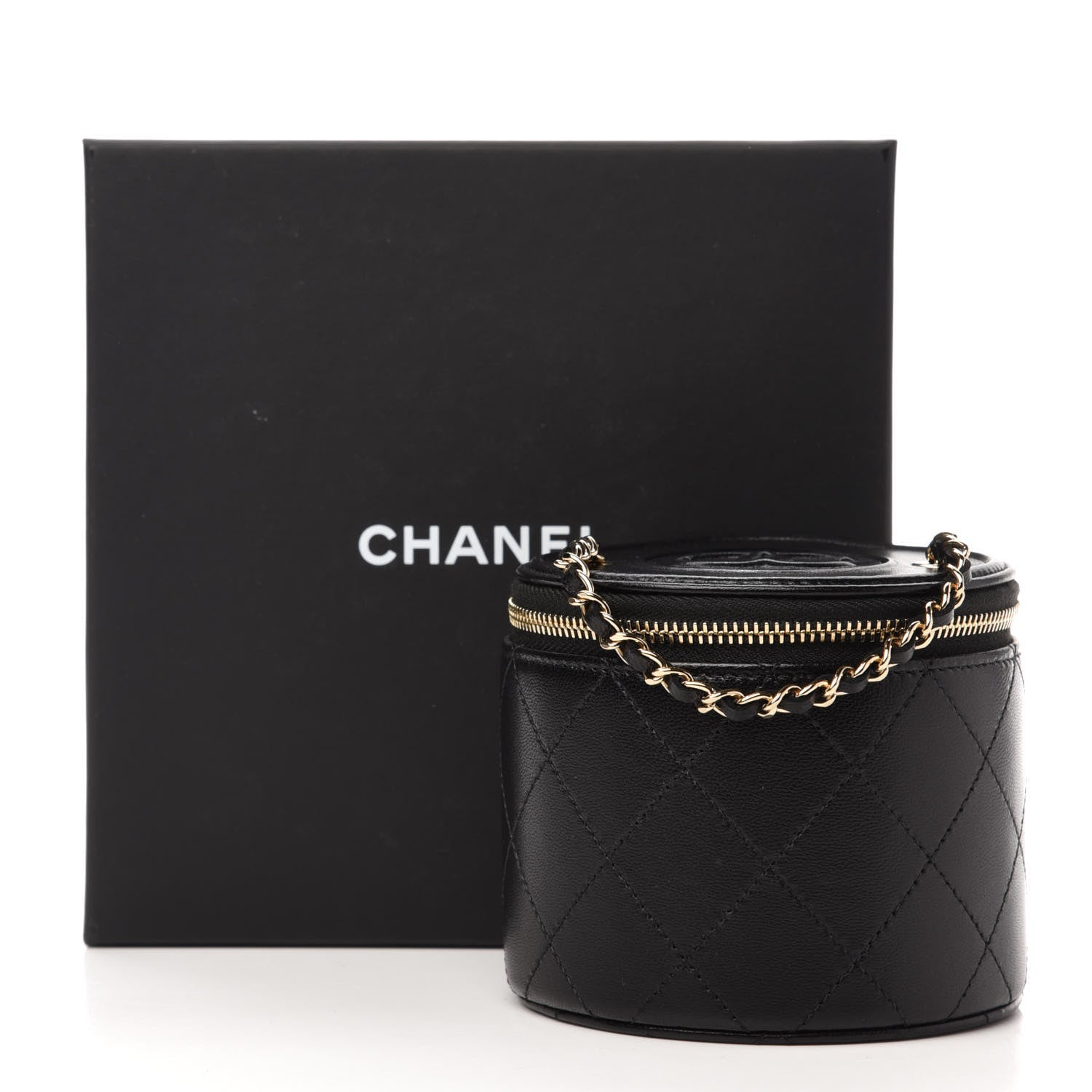 Chanel Lambskin Quilted Round Small Vanity Case With Chain Black 12 of 12