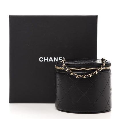 Chanel Lambskin Quilted Round Small Vanity Case With Chain Black 12 of 12