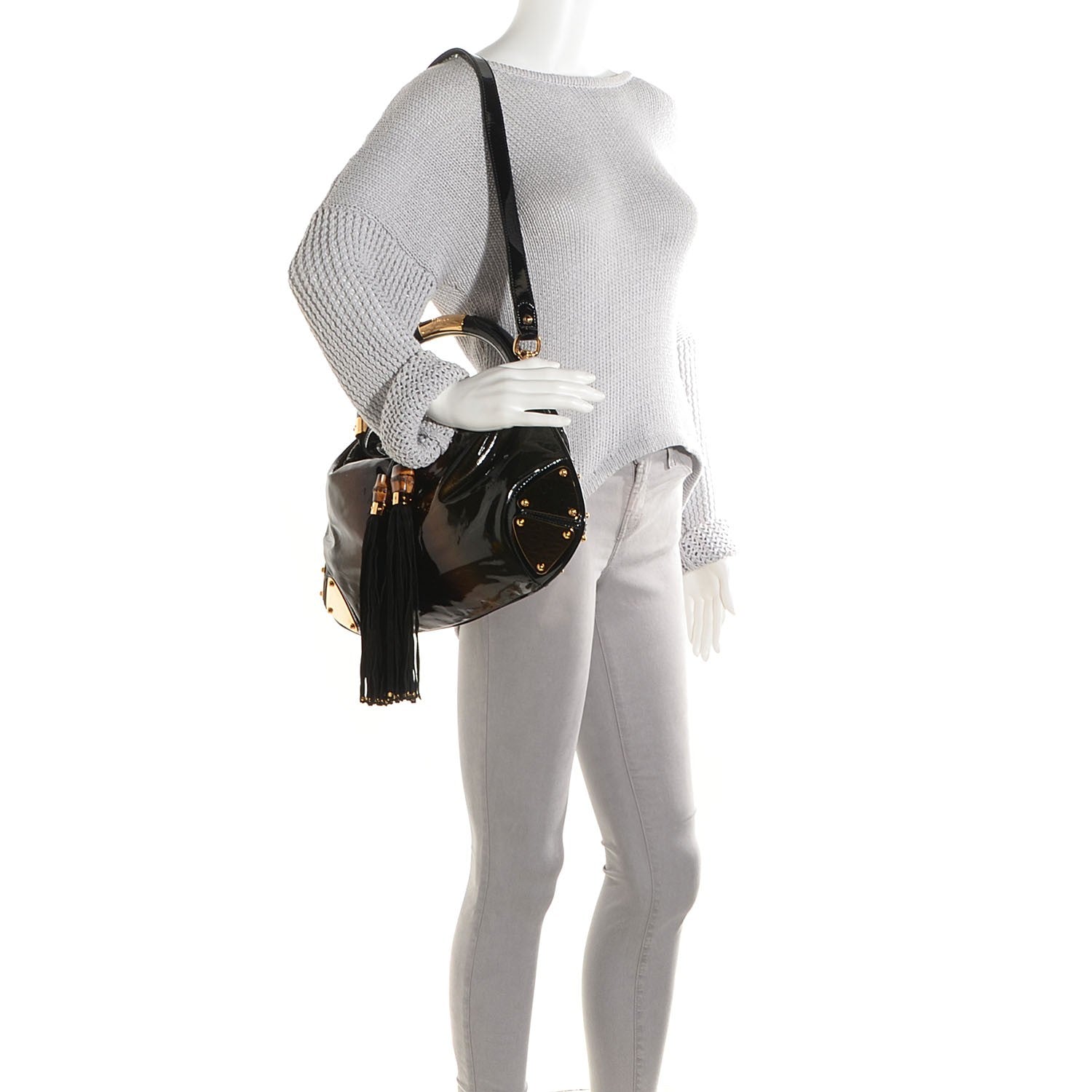 Gucci Patent Leather Medium Indy Top Handle Bag Bronze Black 2 of 9