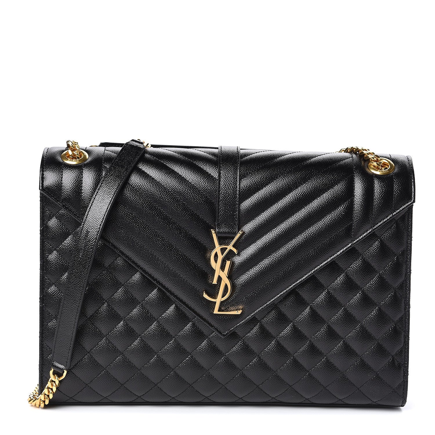 Saint Laurent Grain De Poudre Textured Mixed Matelasse Large Triquilt Monogram Satchel Black 1 of 10