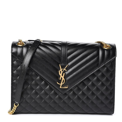 Saint Laurent Grain De Poudre Textured Mixed Matelasse Large Triquilt Monogram Satchel Black 1 of 10