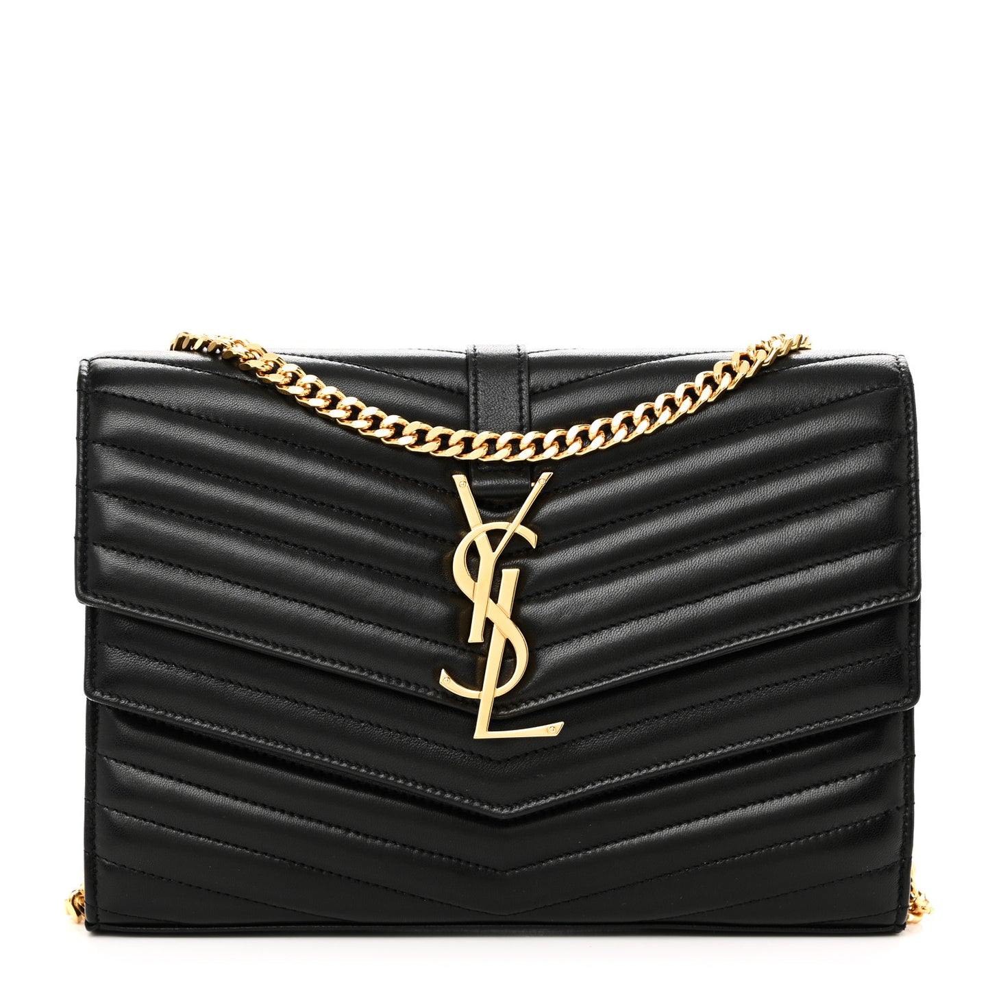 Lambskin Matelasse Chevron Monogram Sulpice Chain Wallet Black