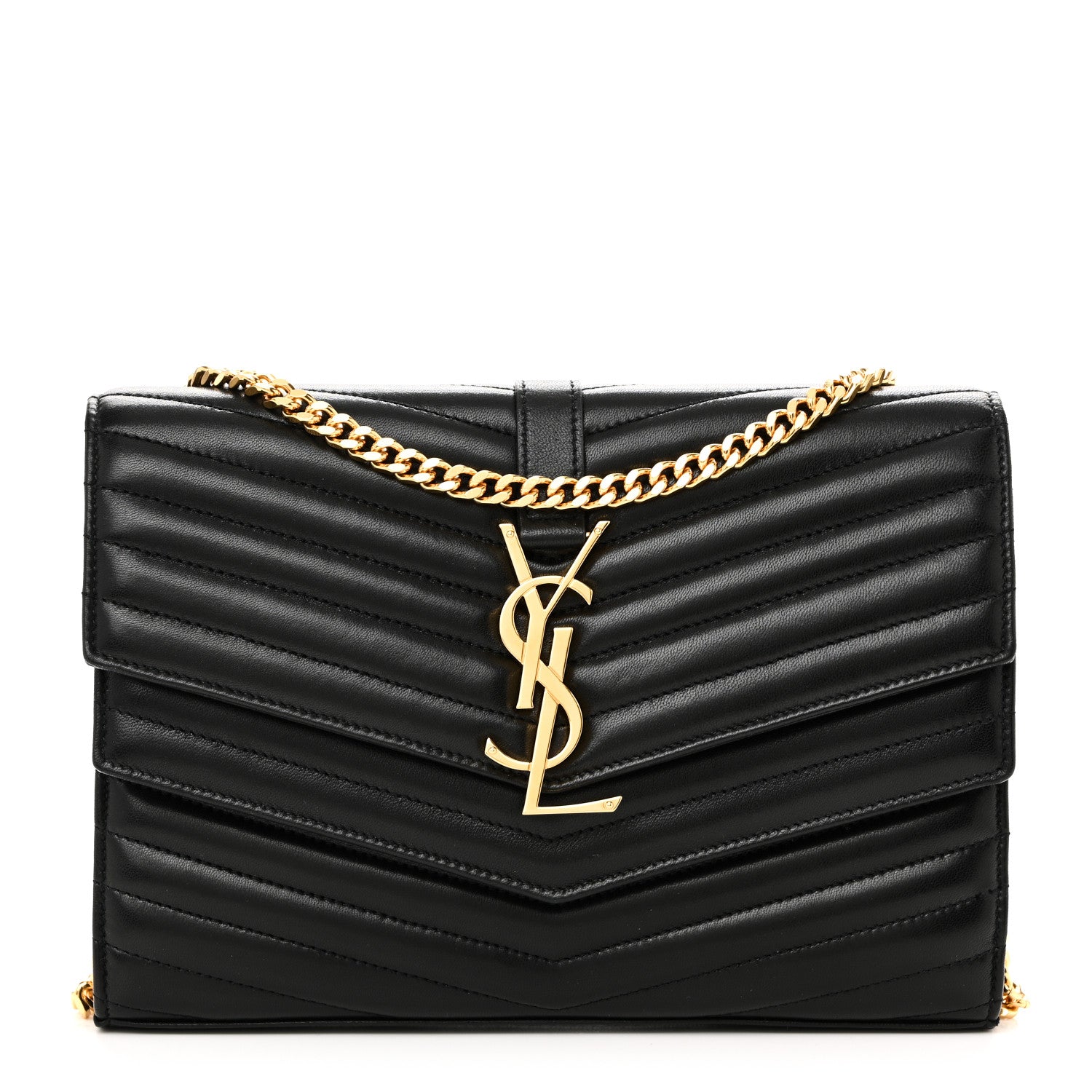 Saint Laurent Lambskin Matelasse Chevron Monogram Sulpice Chain Wallet Black 1 of 10