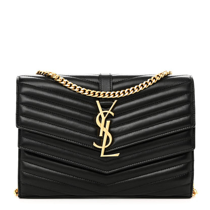 Saint Laurent Lambskin Matelasse Chevron Monogram Sulpice Chain Wallet Black 1 of 10