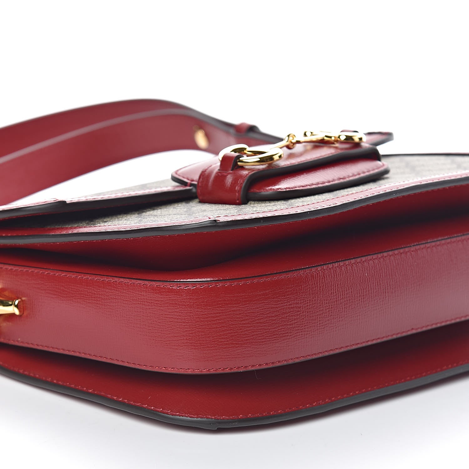Gucci GG Supreme Monogram Azalea Calfskin Horsebit 1955 Shoulder Bag Beige Ebony New Cherry Red 8 of 10