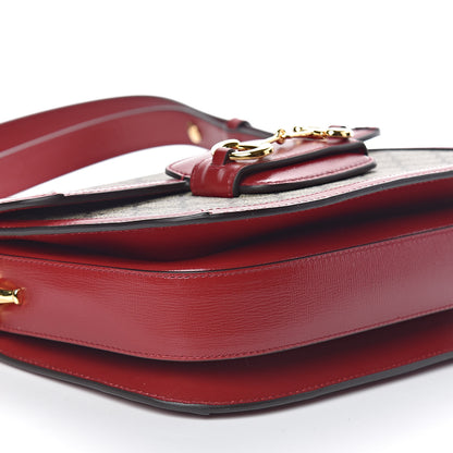 Gucci GG Supreme Monogram Azalea Calfskin Horsebit 1955 Shoulder Bag Beige Ebony New Cherry Red 8 of 10