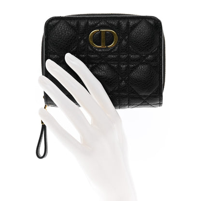 Christian Dior Grained Calfskin Supple Cannage Caro Compact Zip Card Wallet Black 2 of 7