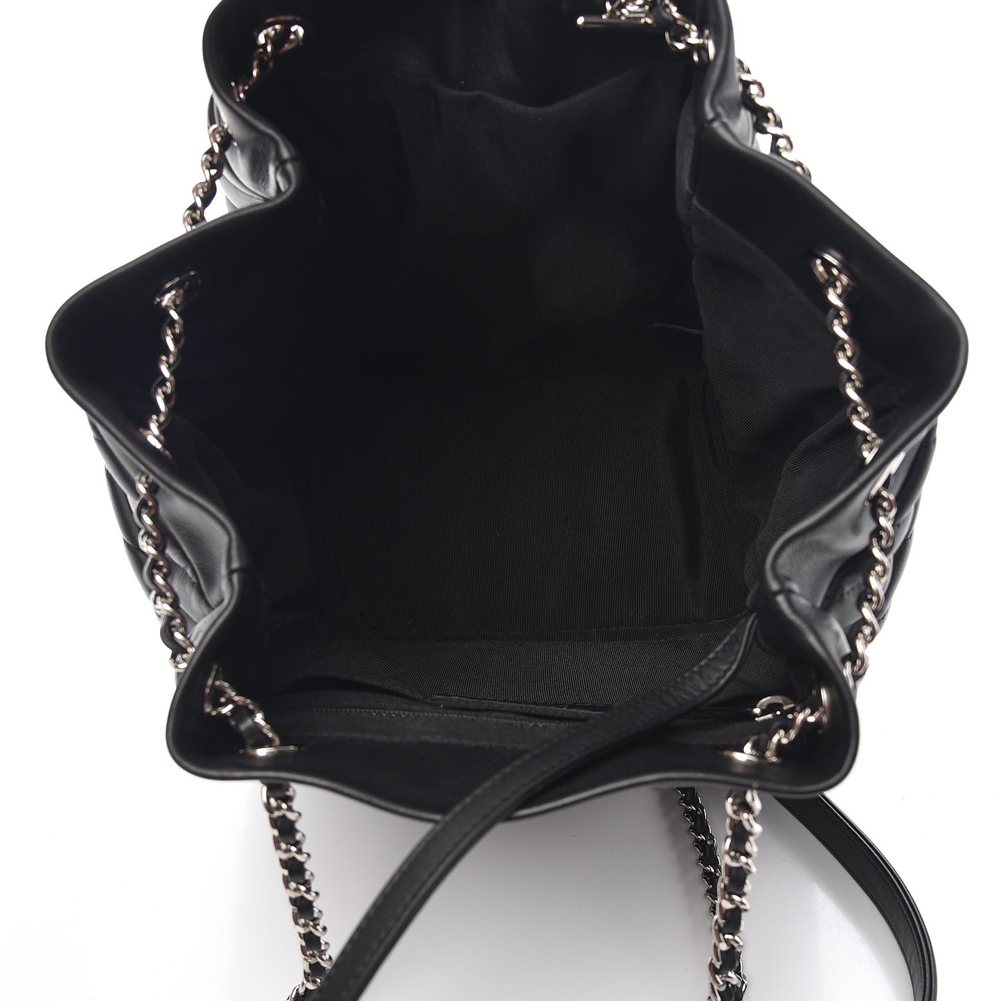 Lambskin Chevron Small Urban Spirit Drawstring Bag Black