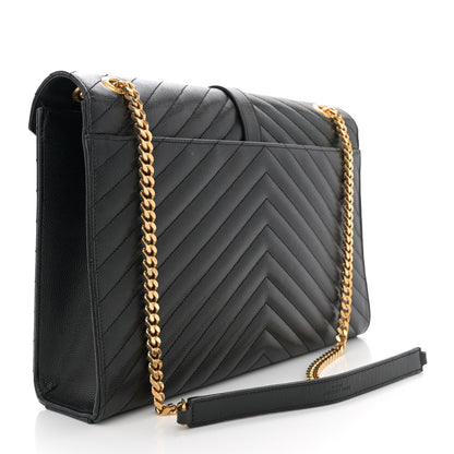 Saint Laurent Grain De Poudre Matelasse Chevron Large Monogram Satchel Black 2 of 10