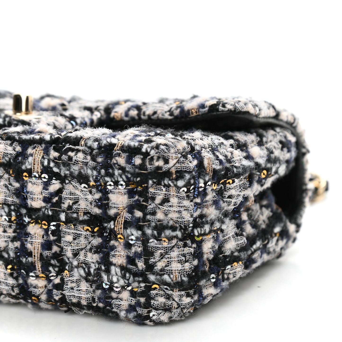 Glittered Tweed Quilted Mini Rectangular Flap Navy Blue