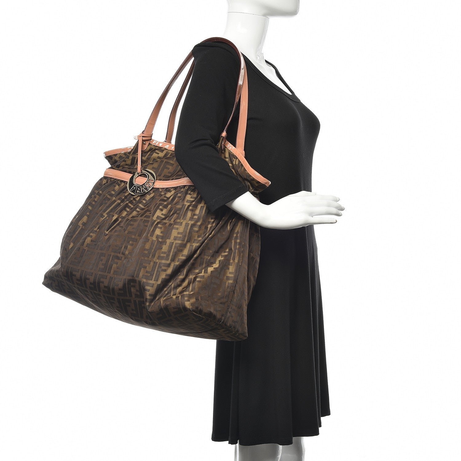 Fendi Nylon Patent Zucca Large Chef Shopper Tote Tobacco Pink 2 of 10