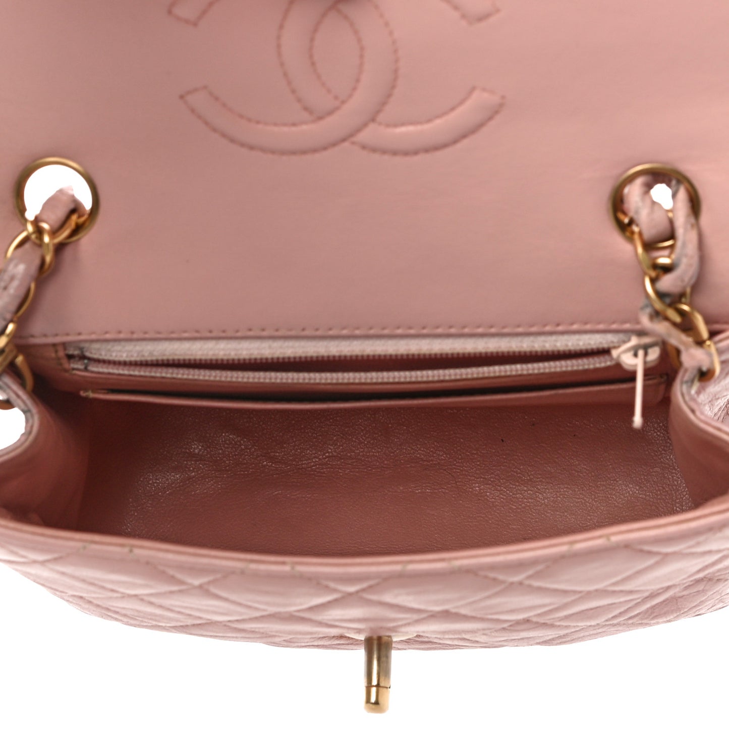 Lambskin Quilted Mini Square Flap Bag Light Pink