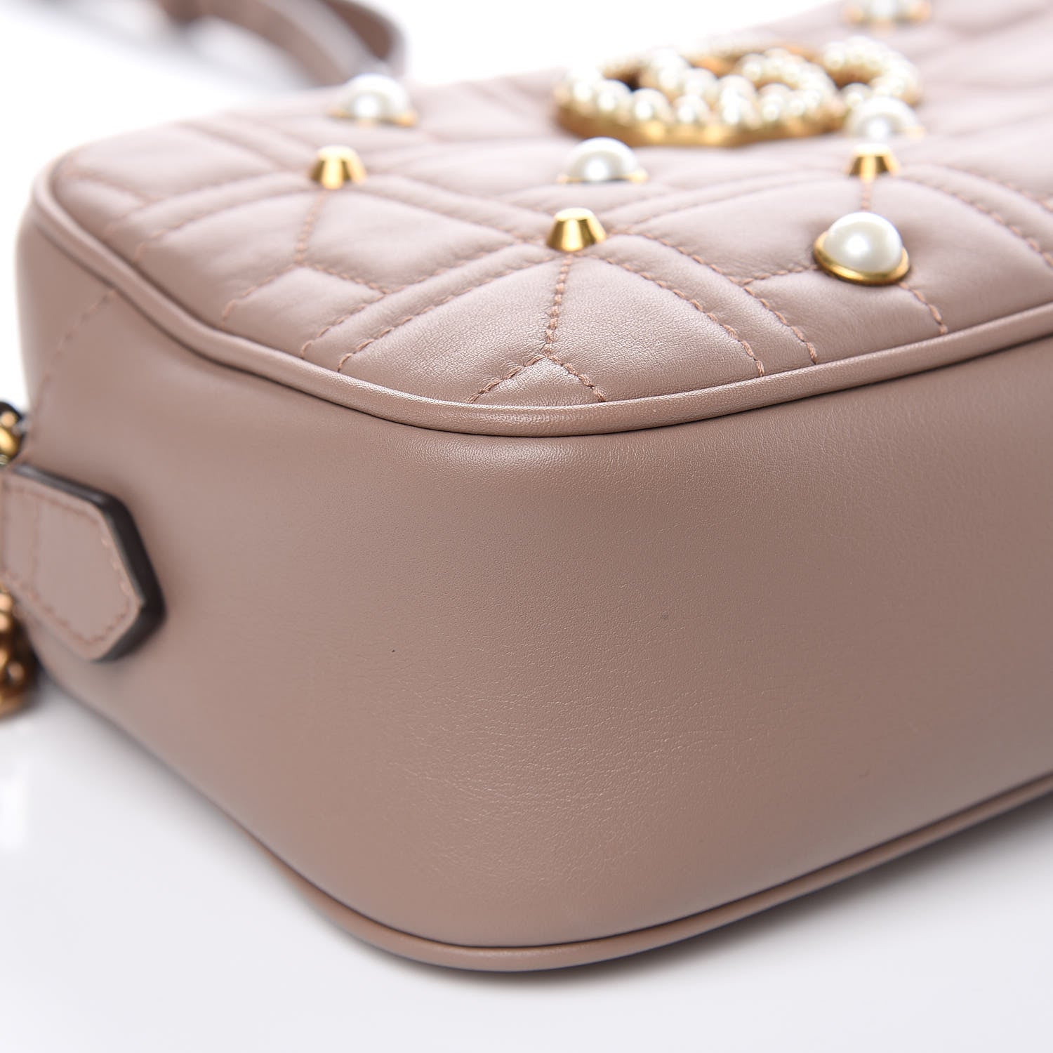 Gucci Calfskin Matelasse Studded Small Pearly GG Marmont Chain Shoulder Bag Porcelain Rose 8 of 9