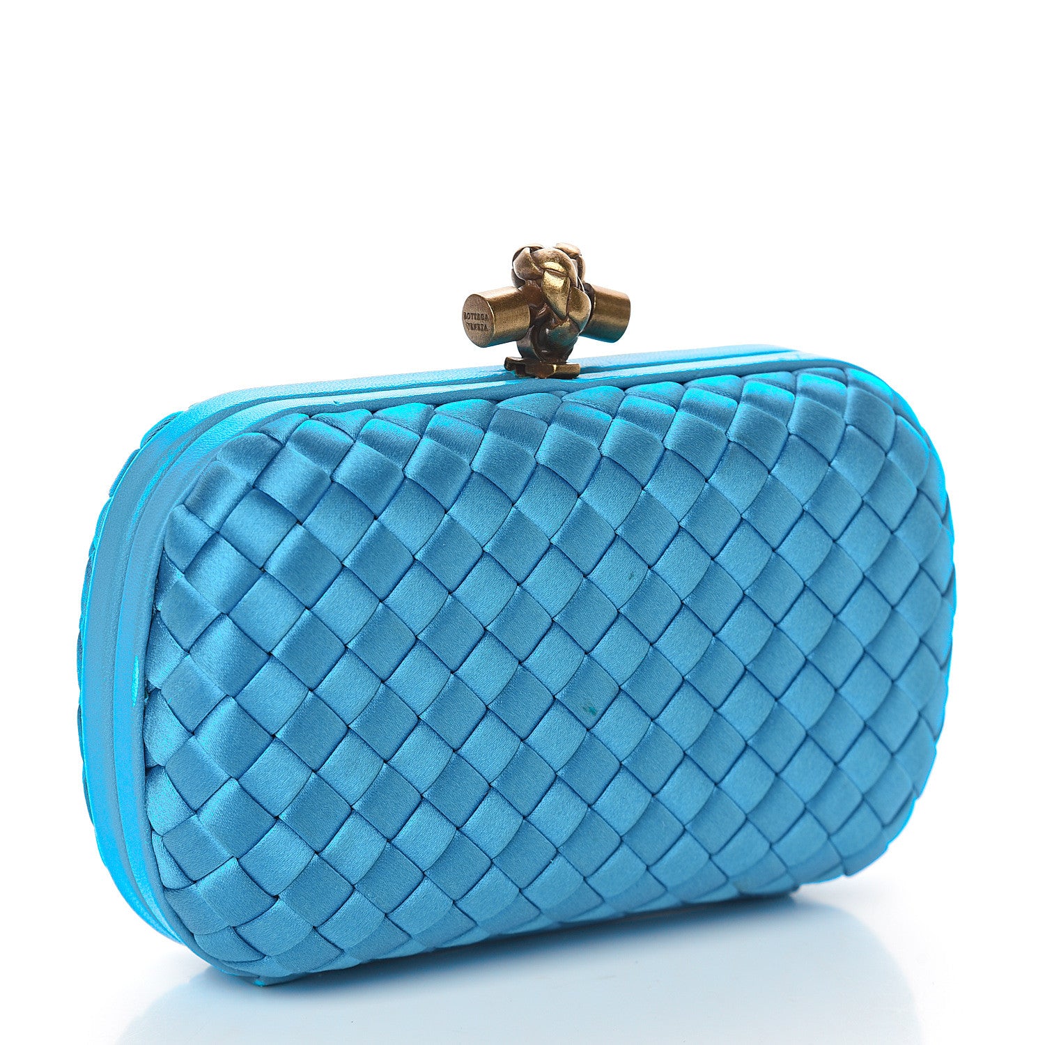 Bottega Veneta Satin Intrecciato Impero Knot Clutch Teal 2 of 7