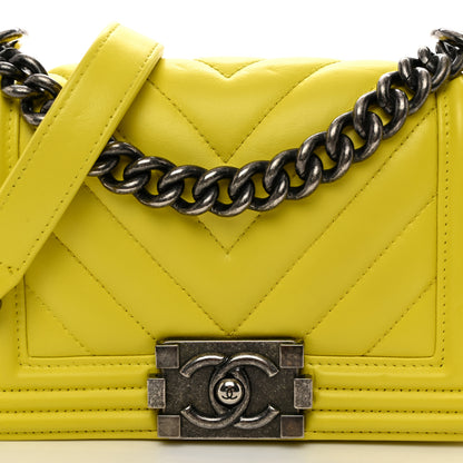 Chanel Calfskin Chevron Quilted Small Boy Flap Yellow 10 of 13