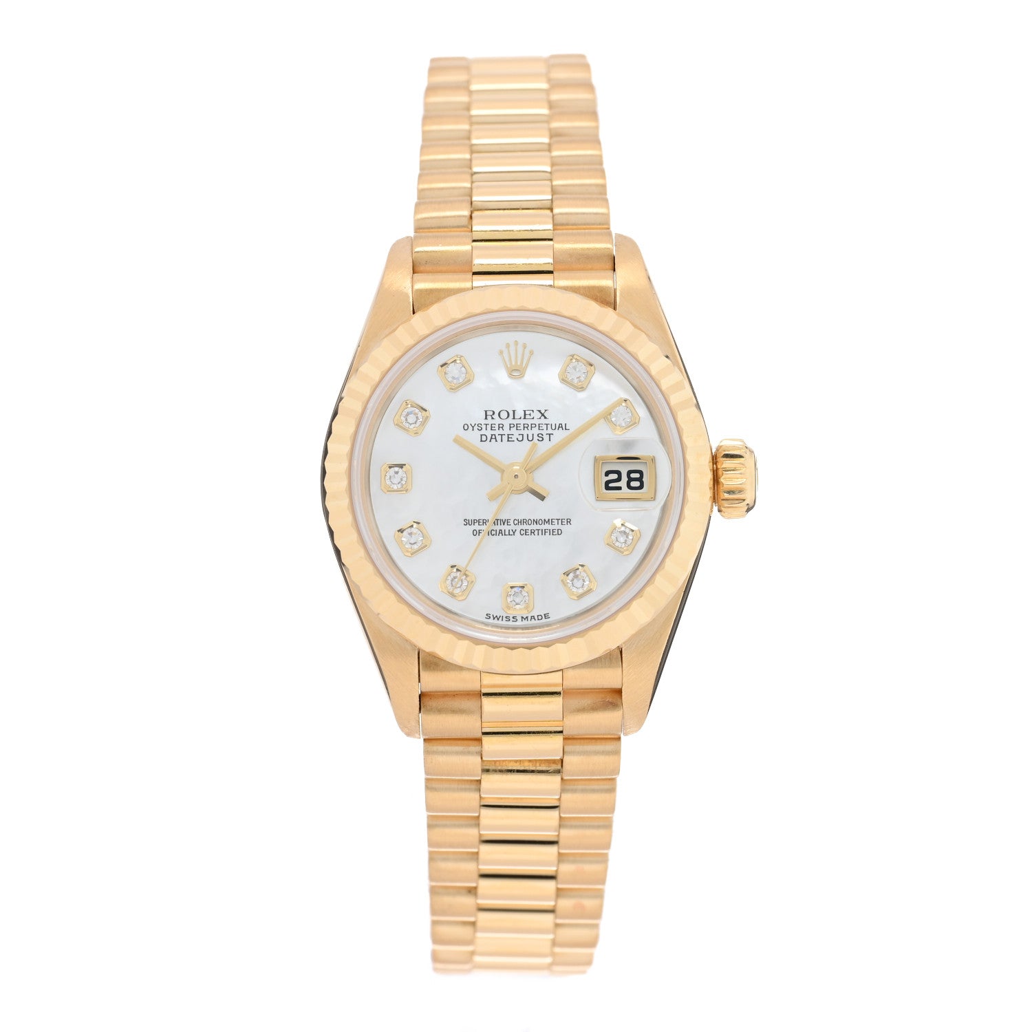 Rolex 18K Yellow Gold Diamond Mother of Pearl 26mm Datejust President Watch 79178 1 of 5