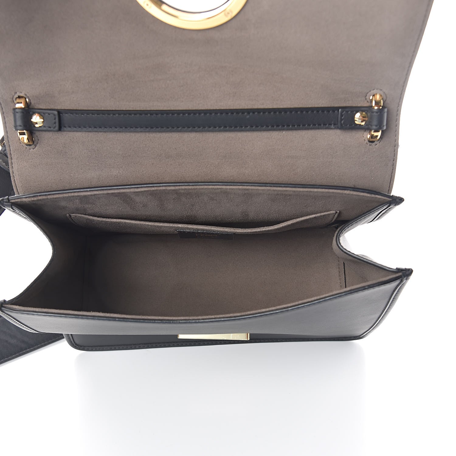 Fendi Vitello Liberty F is Studded Kan I Shoulder Bag Black Gold 5 of 9