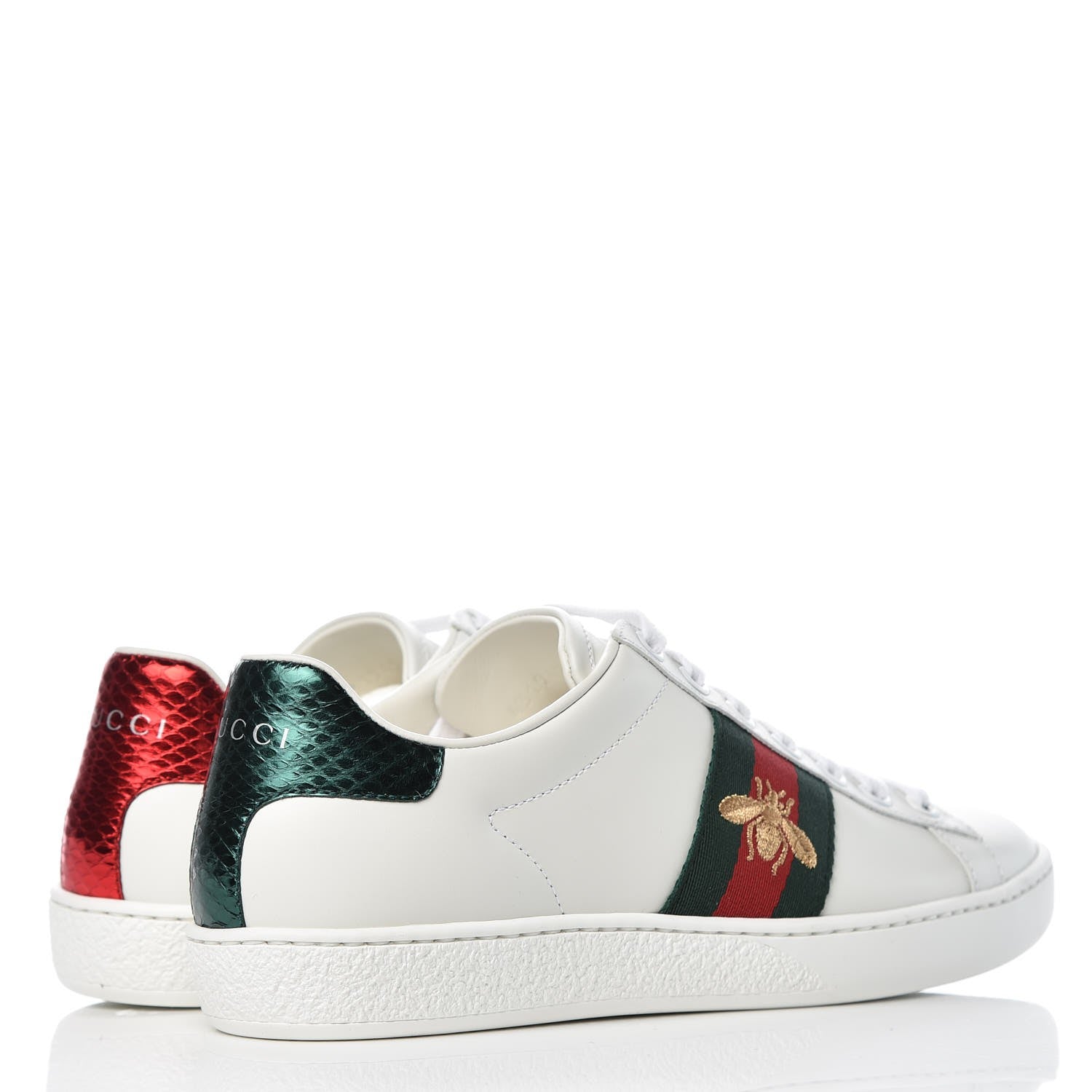 Gucci Calfskin Ayers Bee Embroidered Womens Ace Sneakers 36 White Green 14 of 20
