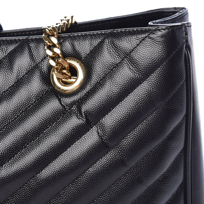 Saint Laurent Grain De Poudre Matelasse Chevron Monogram Shopping Bag Black 13 of 13