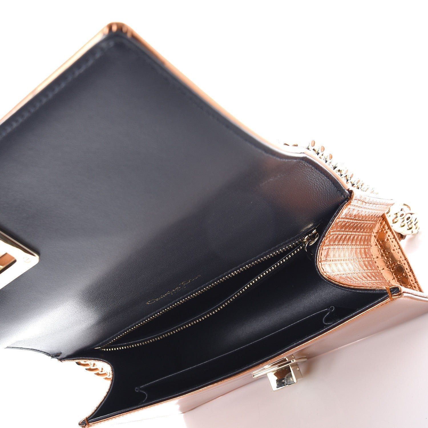 Christian Dior Metallic Patent Micro-Cannage Small Diorama Flap Bag Orange 5 of 8