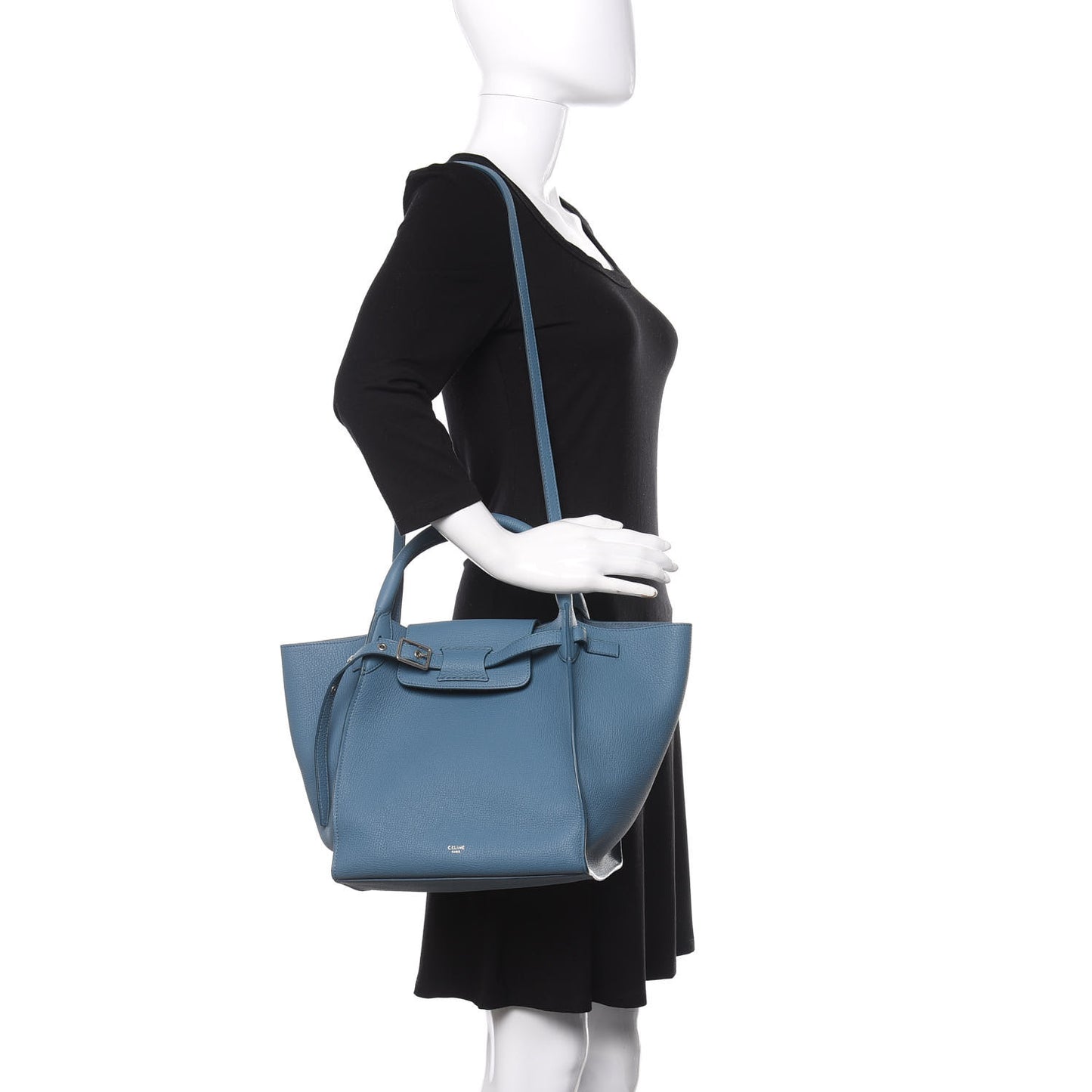 Supple Grained Calfskin Small Long Strap Big Bag Slate Blue