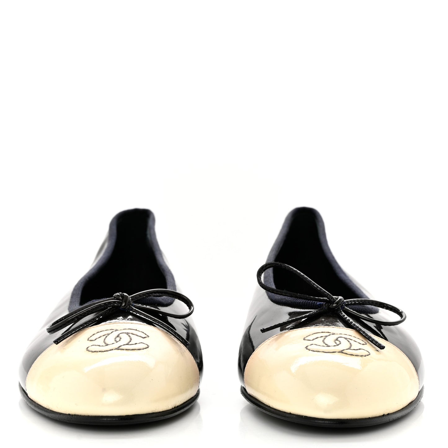 Patent CC Cap Toe Ballerina Flats 40.5 Black Beige