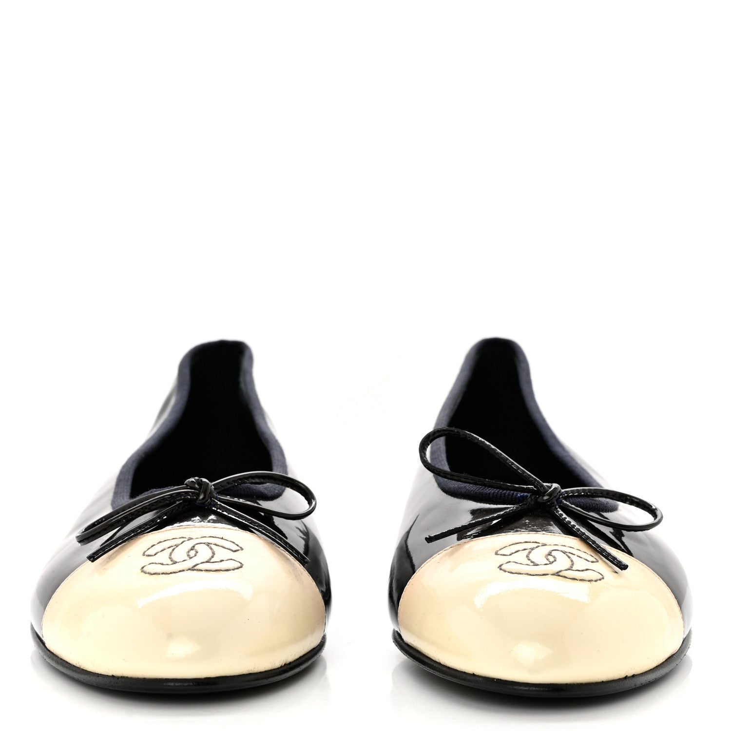 Chanel Patent CC Cap Toe Ballerina Flats 40.5 Black Beige 2 of 7