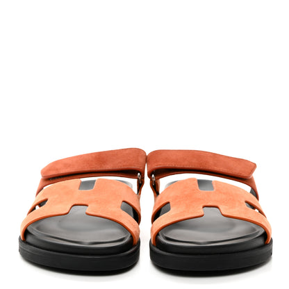 Hermes Suede Goatskin Womens Chypre Sandals 37 Rose Bois De Santal Rouge De Turin 2 of 9