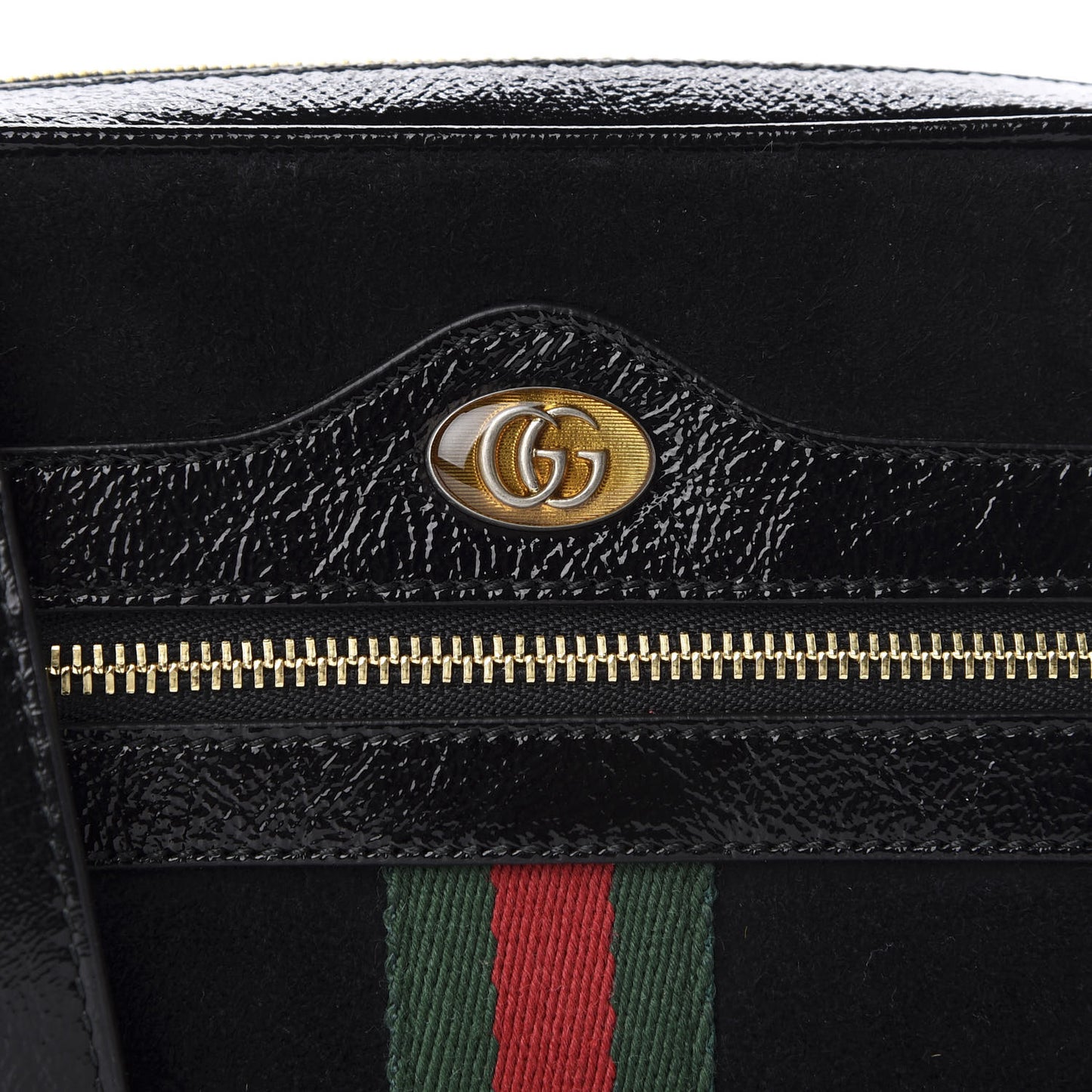 Suede Patent Web Mini Ophidia Shoulder Bag Black