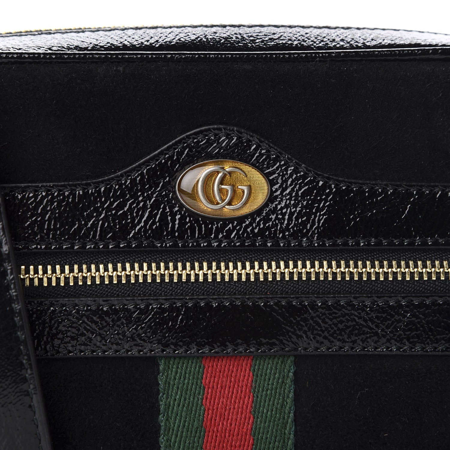 Gucci Suede Patent Web Mini Ophidia Shoulder Bag Black 3 of 10