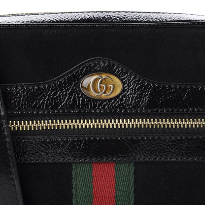 Gucci Suede Patent Web Mini Ophidia Shoulder Bag Black 3 of 10