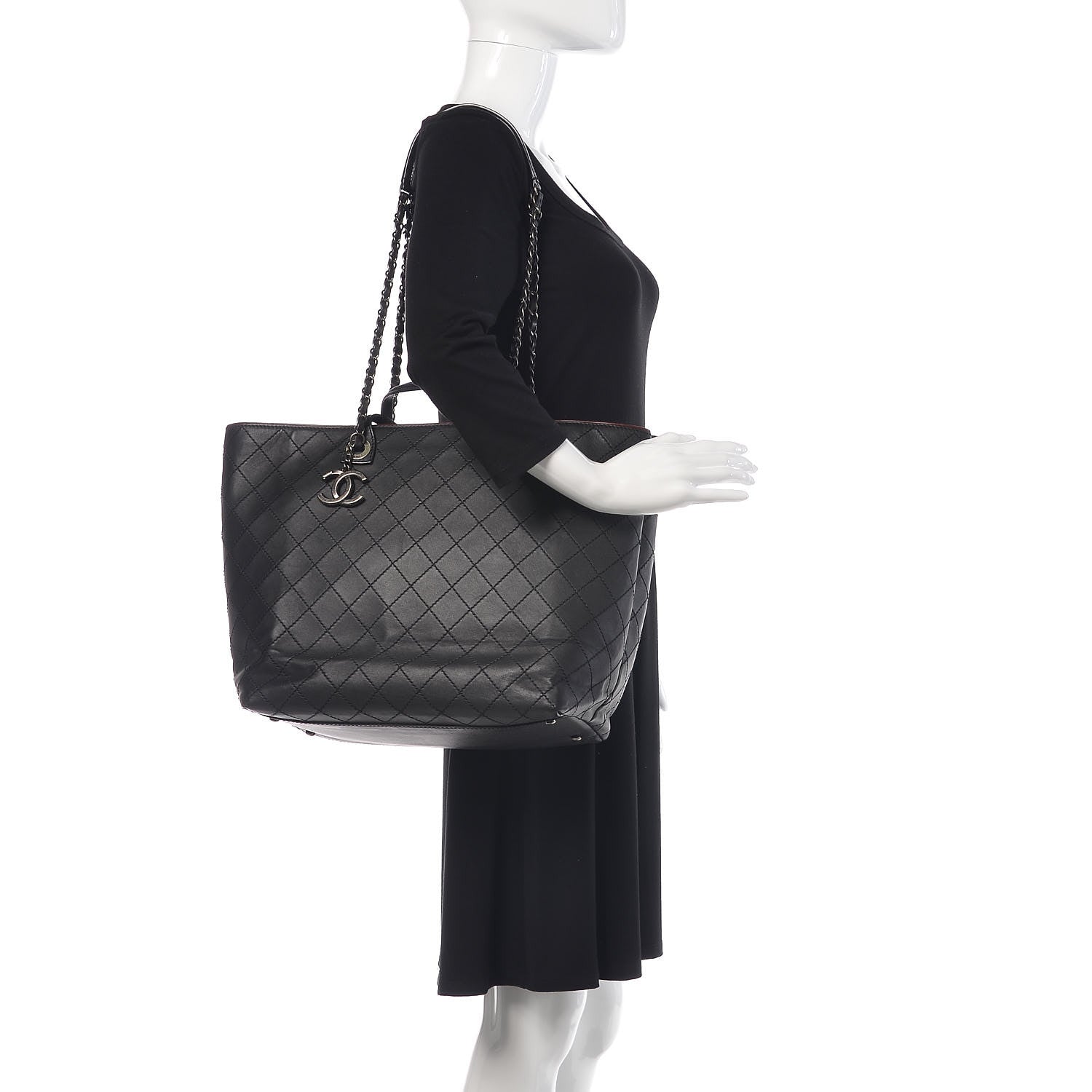 Chanel Calfskin Stitched Large Shopping Tote Black 2 of 10