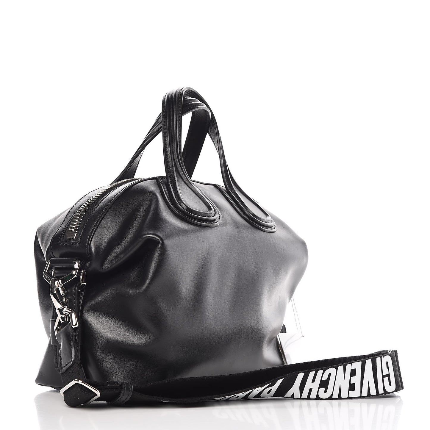 Waxed Calfskin Small Nightingale Logo Strap Black