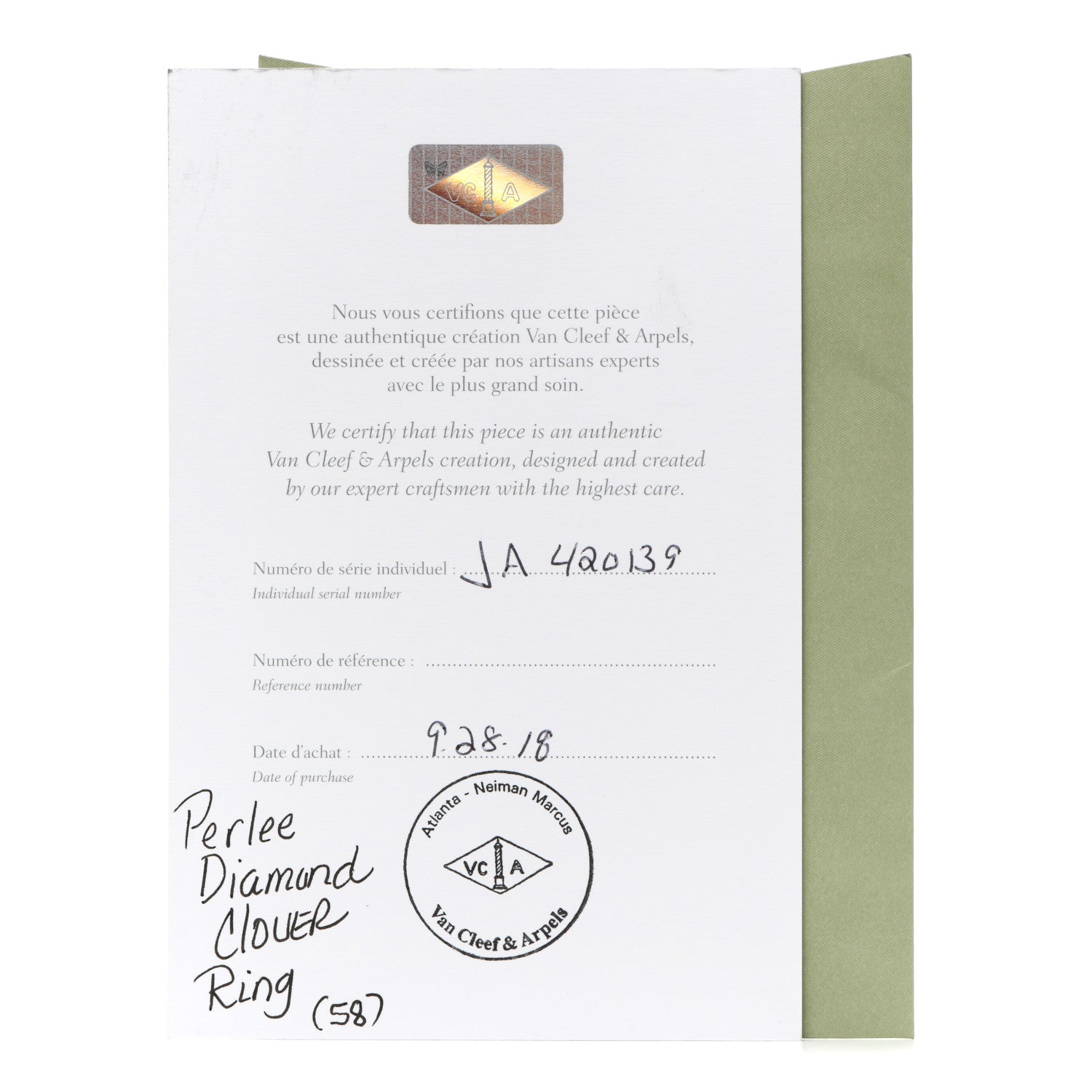 Van Cleef & Arpels 18K Yellow Gold Diamond Perlee Clovers Ring 58 8.5 6 of 7