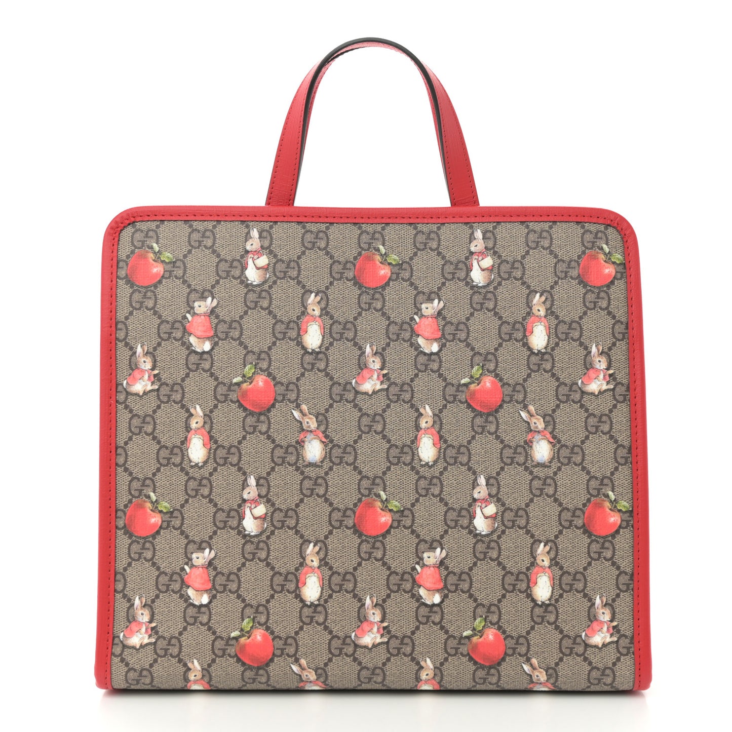 X Peter Rabbit GG Supreme Monogram Rabbit Apple Childrens Tote Beige Ebony Multicolor Bright Hibiscus