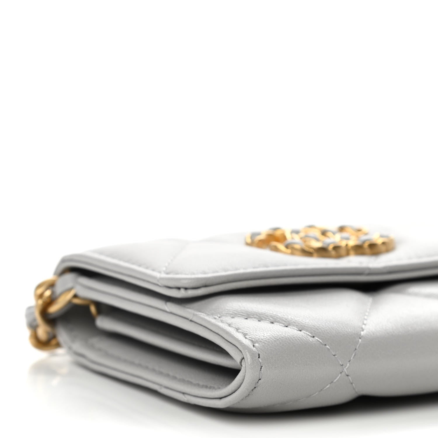 Chanel Lambskin Quilted Chanel 19 Flap Coin Purse With Chain Grey 9 of 12