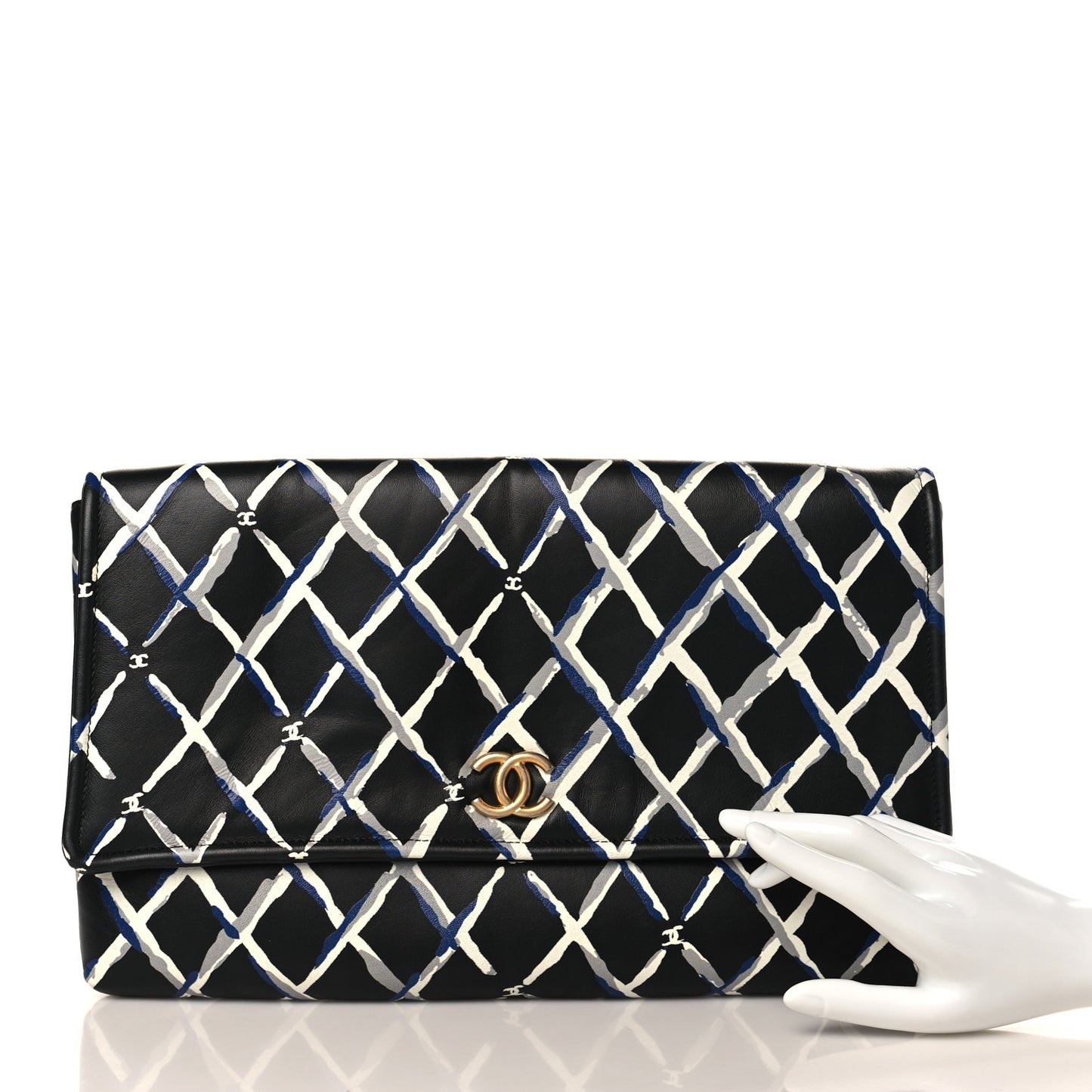 Lambskin Printed Quilt Flap Clutch Black White