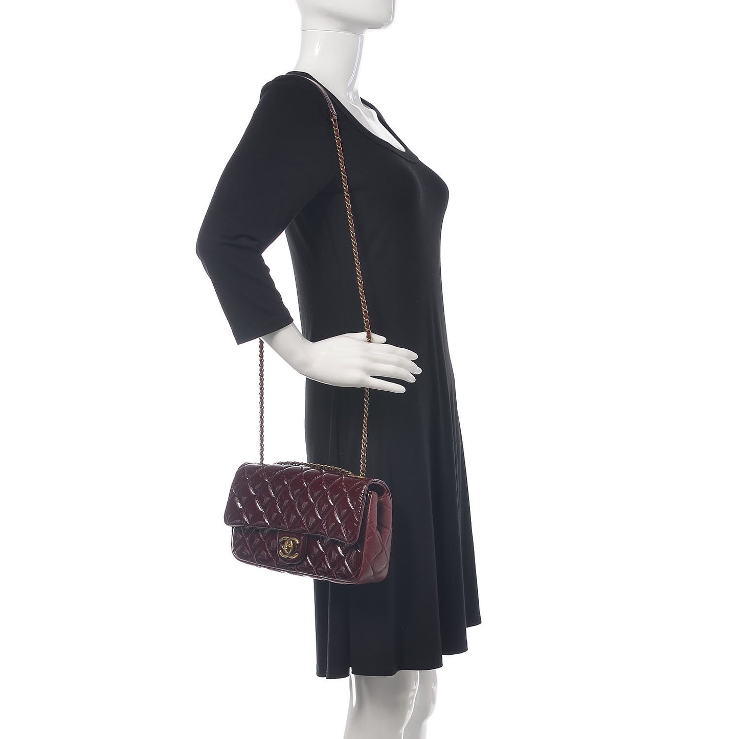 Patent Goatskin Quilted Medium CC Eyelet Flap Burgundy