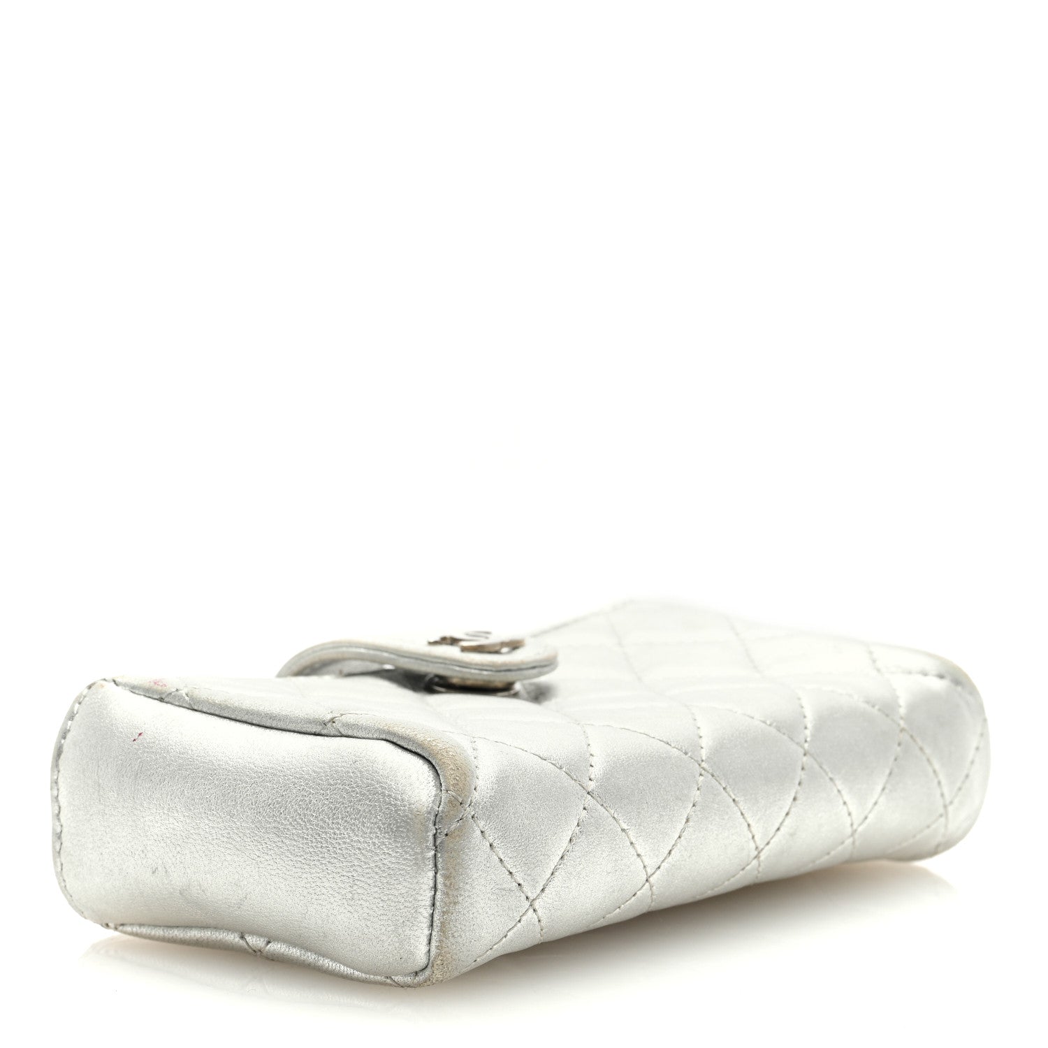 Chanel Metallic Lambskin Quilted Mini Phone Holder Clutch Silver 4 of 8