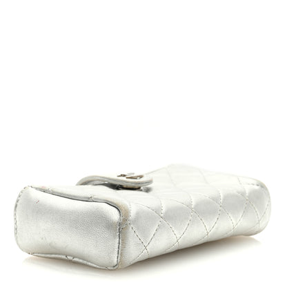 Chanel Metallic Lambskin Quilted Mini Phone Holder Clutch Silver 4 of 8
