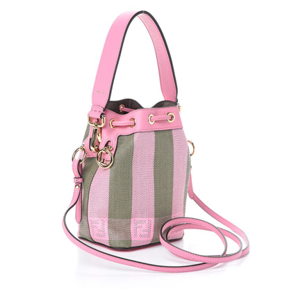 Fendi Raffia Vitello Seta F is Fendi Pequin Gingham Woven Mini Mon Tresor Bucket Bag Military Rosa Lollypop 3 of 9