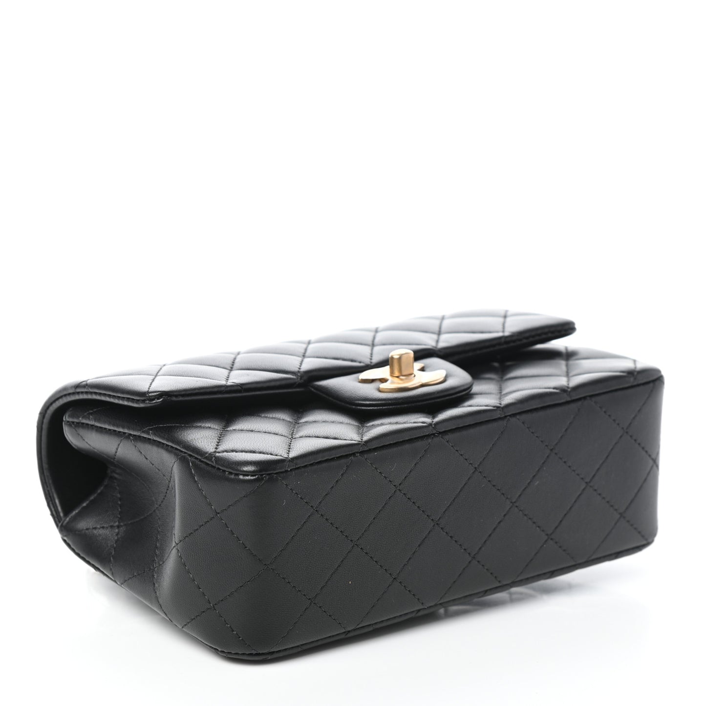 Lambskin Quilted Mini Top Handle Rectangular Flap Black